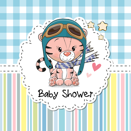 Baby Shower Greeting Card with cute Cartoon Tigerのイラスト素材