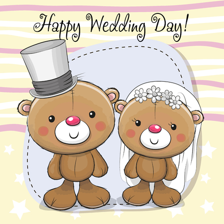 Greeting card Teddy Bride and Teddy groomのイラスト素材