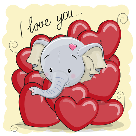 Valentine card with Cute Cartoon Elephant in heartsのイラスト素材