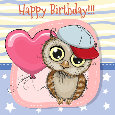 Greeting card Cute Cartoon Owl with balloonのイラスト素材