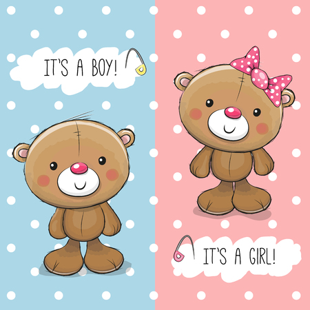 Baby Shower greeting card with Teddy Bears boy and girlのイラスト素材