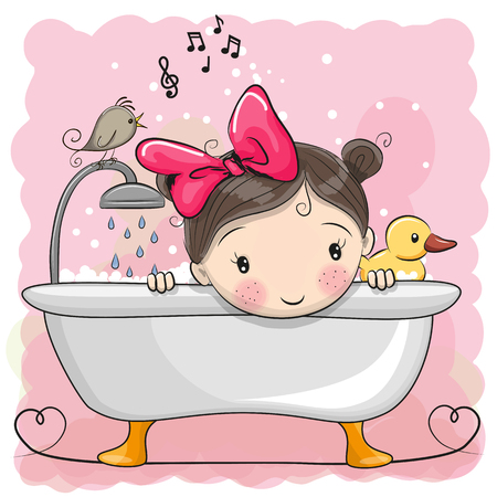 Cute cartoon Girl in the bathroomのイラスト素材