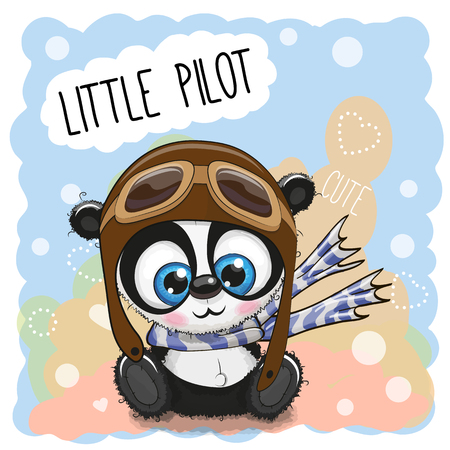 Cute cartoon Panda in a pilot hatの素材 [FY31087469856]