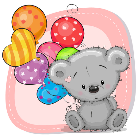 Greeting card Cute Cartoon Teddy Bear with balloonsのイラスト素材