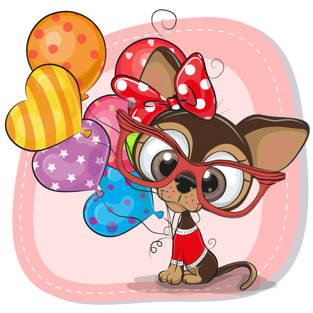 Greeting card Cute Cartoon Puppy with balloonsのイラスト素材