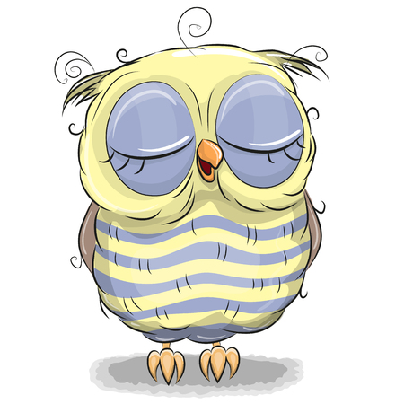 Cute cartoon yellow owl isolated on a white backgroundのイラスト素材