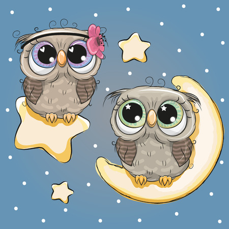 Valentine card with Lovers Owls on a moon and starのイラスト素材