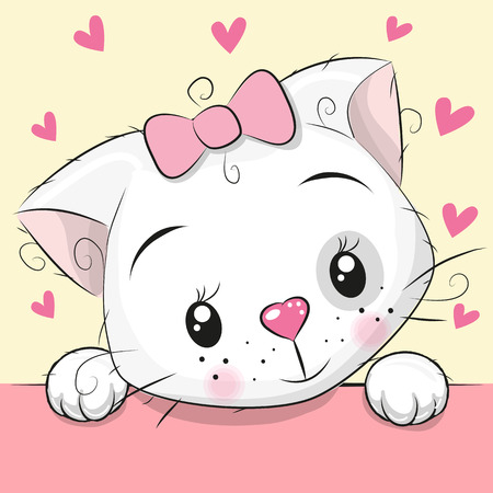 Cute Cartoon Kitten with hearts vectorのイラスト素材
