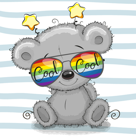 Cool Cartoon Cute Teddy Bear with sunglasses. Vector illustration.のイラスト素材