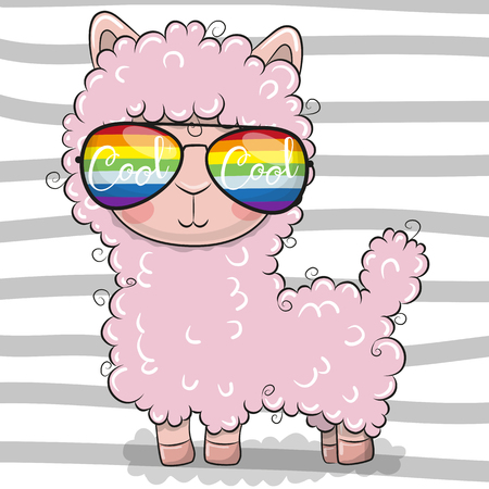 Cool Cartoon Cute Lama with sun glassesのイラスト素材