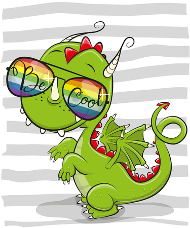 Cool Cartoon Cute Dragon with sun glassesのイラスト素材