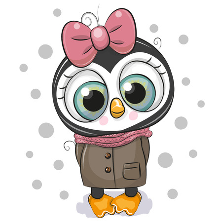 Cute Cartoon Penguin girl on a white backgroundのイラスト素材