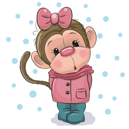 Cute Cartoon Monkey girl on a white backgroundのイラスト素材