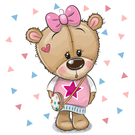 Cute Cartoon Teddy Bear Girl with a bow on a white backgroundのイラスト素材