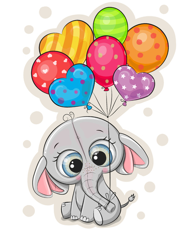 Cute cartoon elephant with balloons on white backgroundのイラスト素材