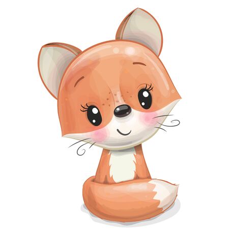 Cute Cartoon Fox isolated on a white backgroundのイラスト素材