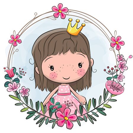 Cute Cartoon Princess in a flowers frameのイラスト素材