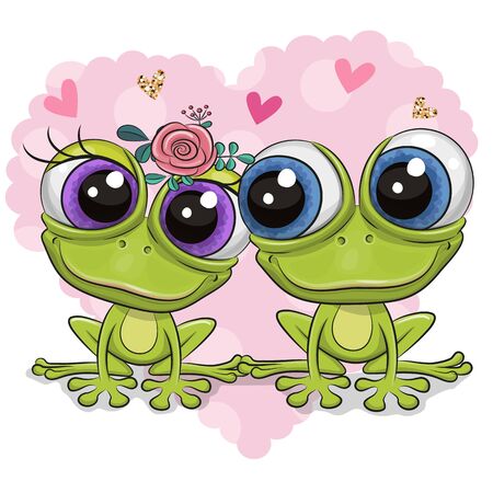 Two Cute Cartoon frogs on a background of heart
のイラスト素材