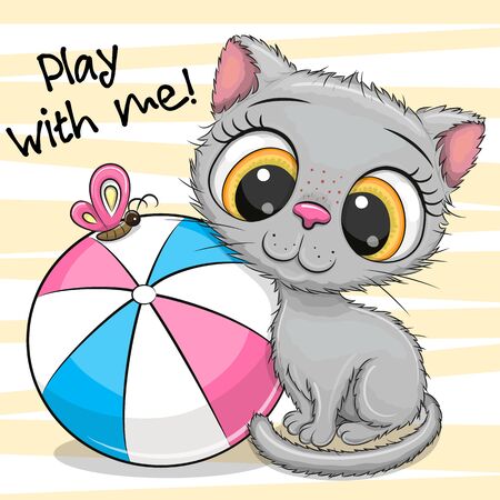 Cute Kitten with a ball on yellowのイラスト素材