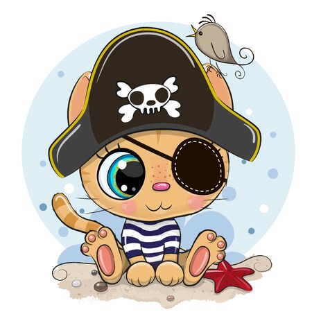 Cute cartoon Orange Kitten in a pirate hatのイラスト素材