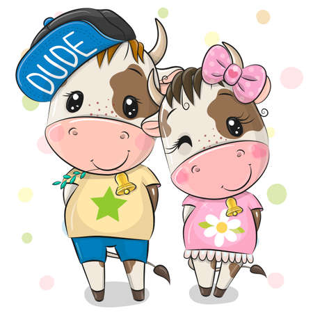 Cute Cartoon Cow and Bull on a white backgroundのイラスト素材
