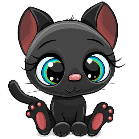 Cute Cartoon black kitten on a white backgroundのイラスト素材