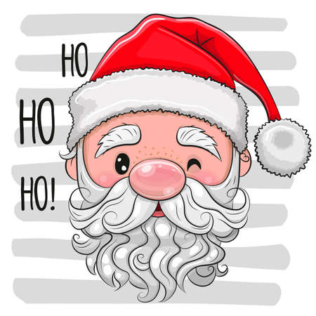 Head of Cute Cartoon Santa on a striped backgroundのイラスト素材