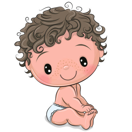 Cute cartoon baby boy isolated on a white backgroundのイラスト素材