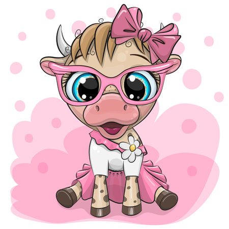 Cute Cartoon Cow in a pink glassesのイラスト素材