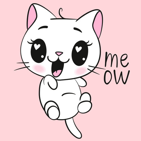 Cute Cartoon Anime Kitty isolated on pink backgroundのイラスト素材