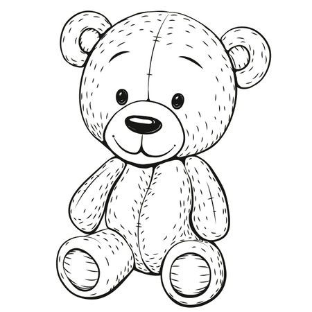 Drawing Sketch of Teddy bear isolated on a white backgroundのイラスト素材
