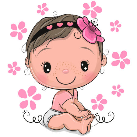 Cute cartoon baby Girl isolated on a white backgroundのイラスト素材