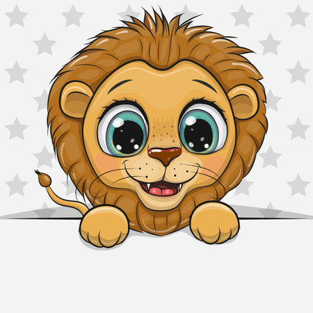 Cute cartoon Lion a on a stars backgroundのイラスト素材