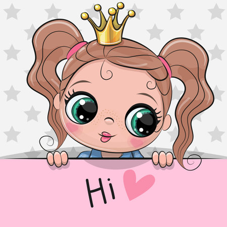 Cute Cartoon Princess on a stars backgroundのイラスト素材