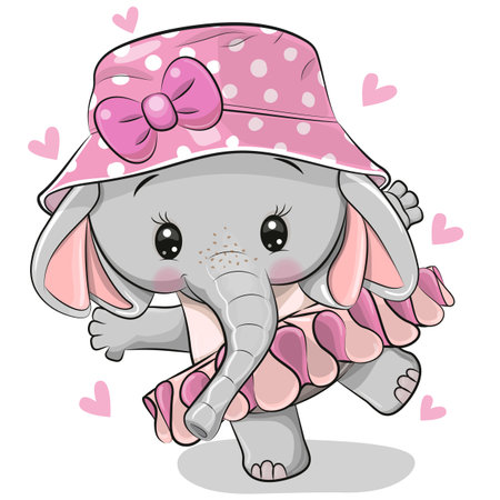 Cute Cartoon elephant Ballerina on a pink backgroundのイラスト素材