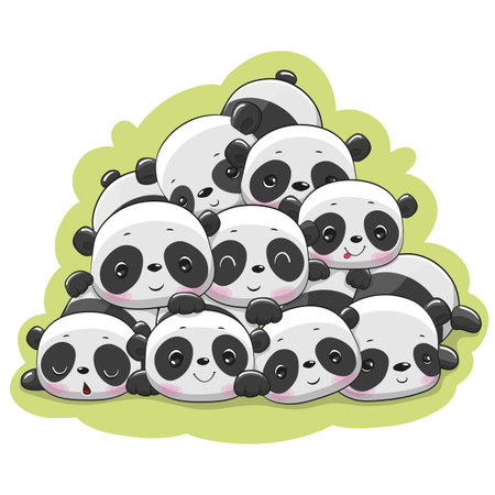 Cute cartoon pandas are lying on top of each otherのイラスト素材