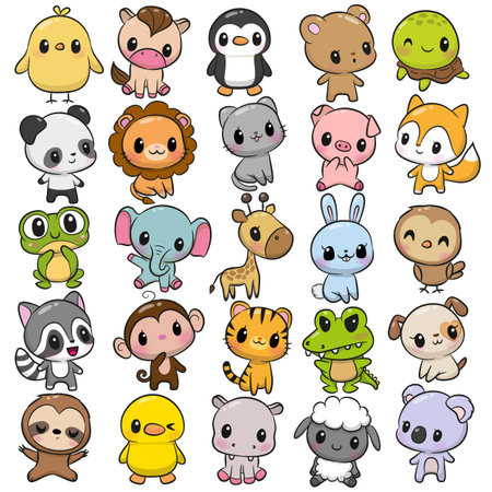Set of Cute Animals on a white backgroundのイラスト素材