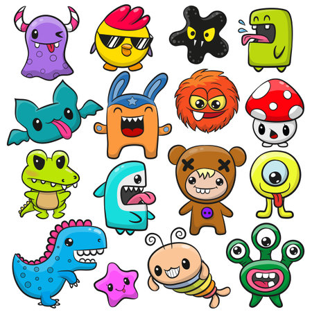 Set of Cute Cartoon Monsters isolated on a white backgroundのイラスト素材