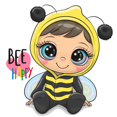 Cute Cartoon girl in a bee costume isolated on a white backgroundのイラスト素材