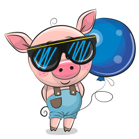 Cool Cartoon Cute Pig with sunglassesのイラスト素材