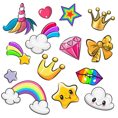 Set of Cute Cartoon design elements on a white backgroundのイラスト素材