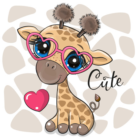 Cute Cartoon Giraffe with heart glassesのイラスト素材