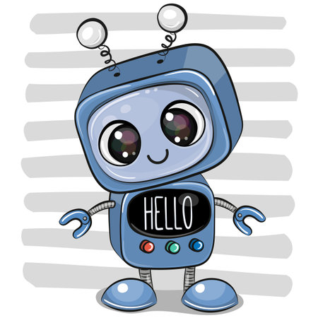 Cute Cartoon Blue Robot on striped backgroundのイラスト素材