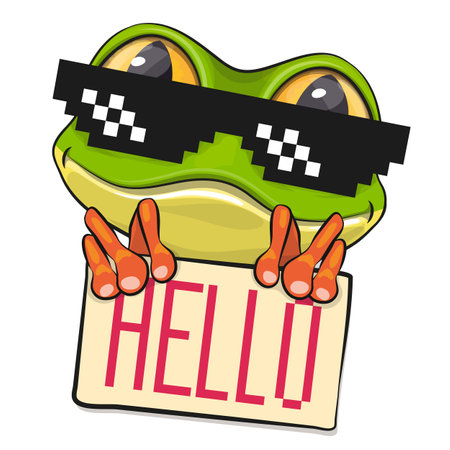 Cute Cartoon Frog in pixel sun glasses isolated on a white backgroundのイラスト素材