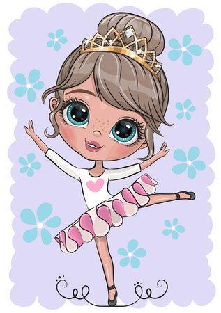 Cute Cartoon Ballerina on a purple backgroundのイラスト素材