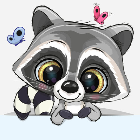 Cute cartoon Raccoon a on a white backgroundのイラスト素材