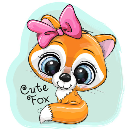 Cute Cartoon Fox on a blue backgroundのイラスト素材