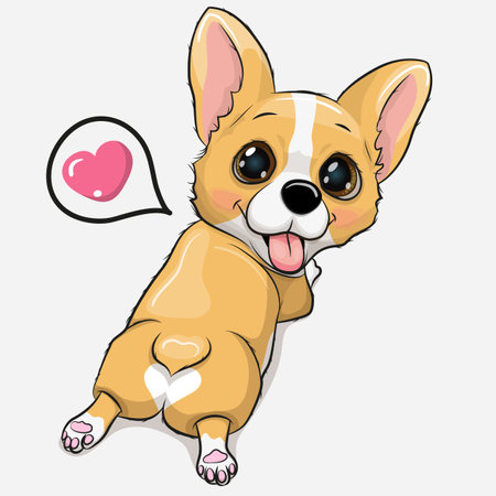 Cute Cartoon Corgi with hearts isolated in a white backgroundのイラスト素材