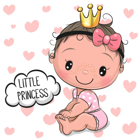 Baby Shower greeting card with Cute Cartoon Princess Baby girlのイラスト素材