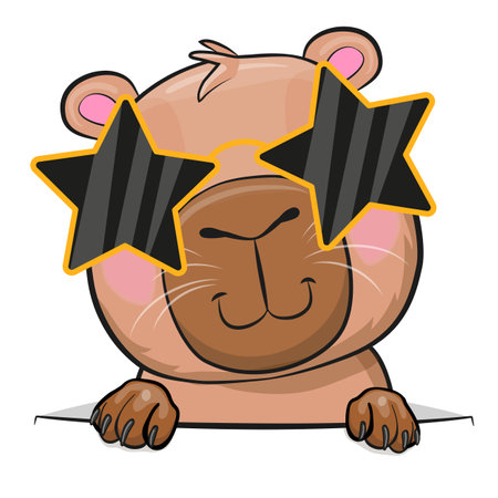 Cute Cartoon Capybara in stars sun glasses isolated on a white backgroundのイラスト素材